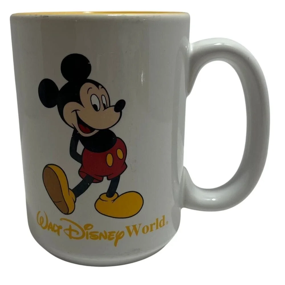 VTG Walt Disney World Mickey Mouse Large Coffee Mug Cup Yellow Inside‎